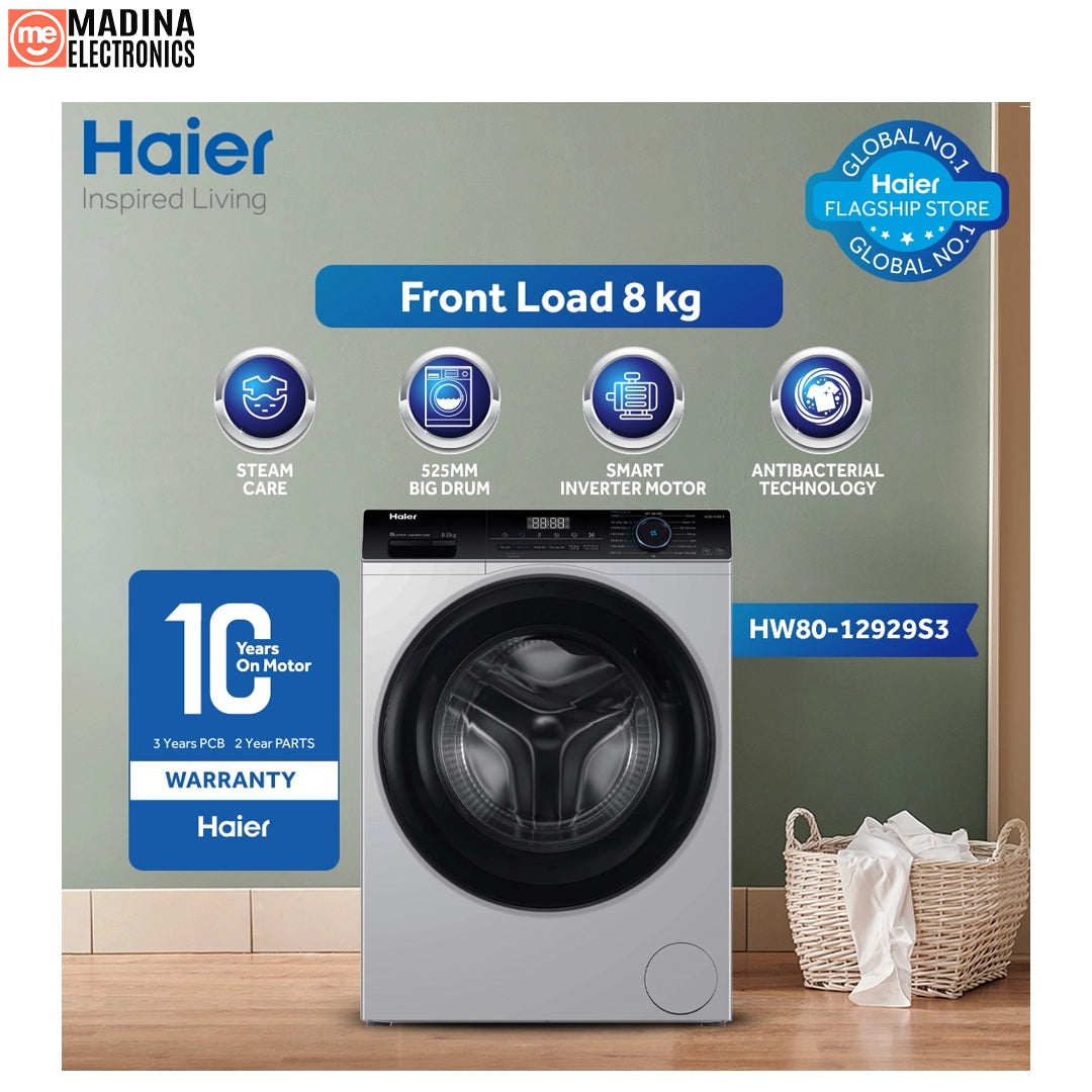 HAIER Front Load Machine Inverter 8 KG Washer Without Dryer 80BP12929S3