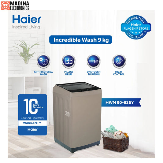 HAIER Top Load Machine 9 KG 90-826 SS BC